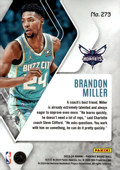 Brandon Miller 2023 - 24 Panini Phoenix Ice Prizm RC #273 - Collector Store LLC