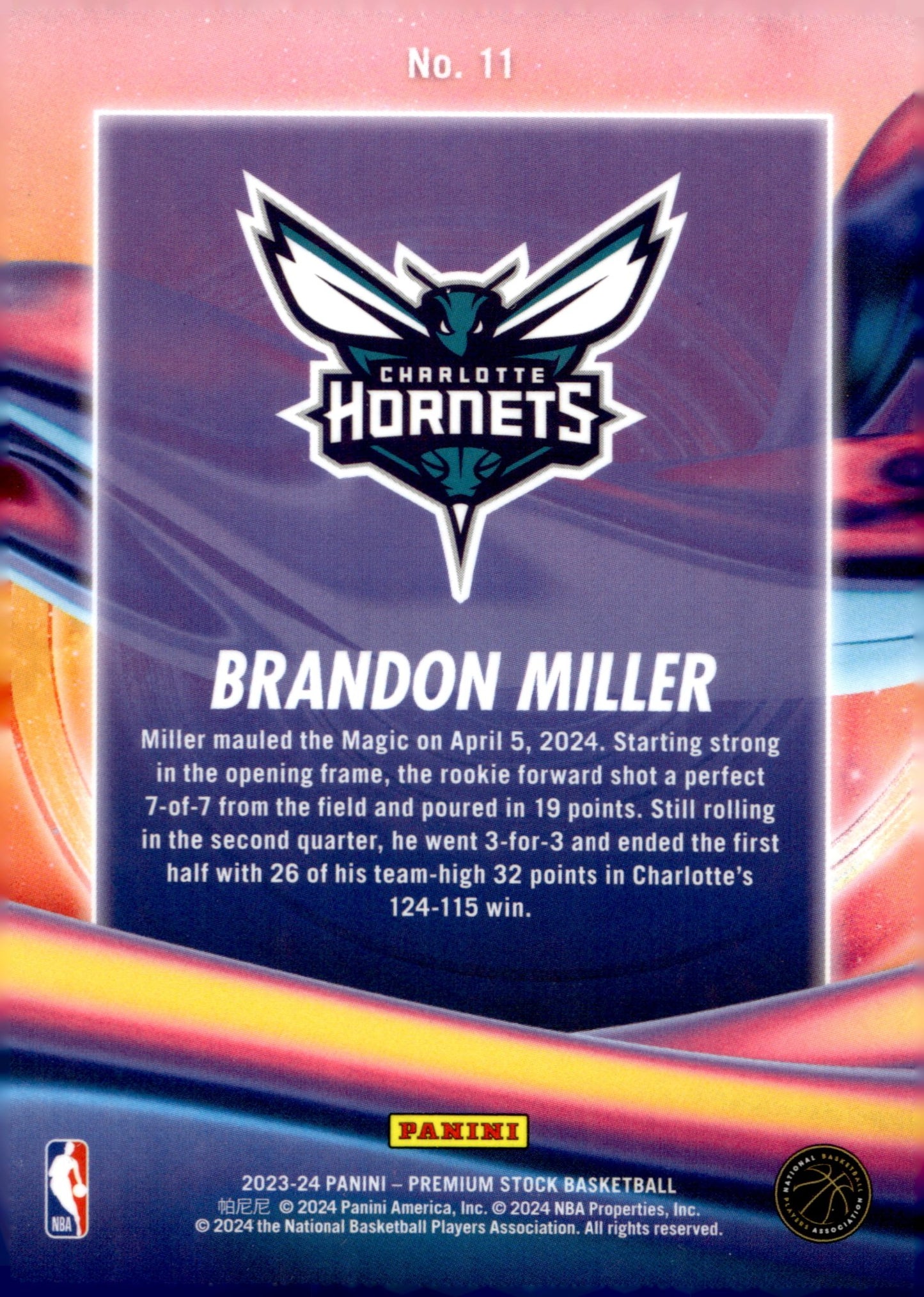 Brandon Miller 2023 - 24 Panini Premium Stock Anti Gravity RC #11 - Collector Store LLC