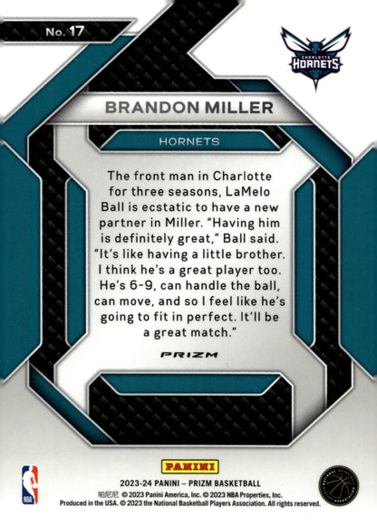 Brandon Miller 2023 - 24 Panini Prizm Emergent Prizm RC #17 - Collector Store LLC