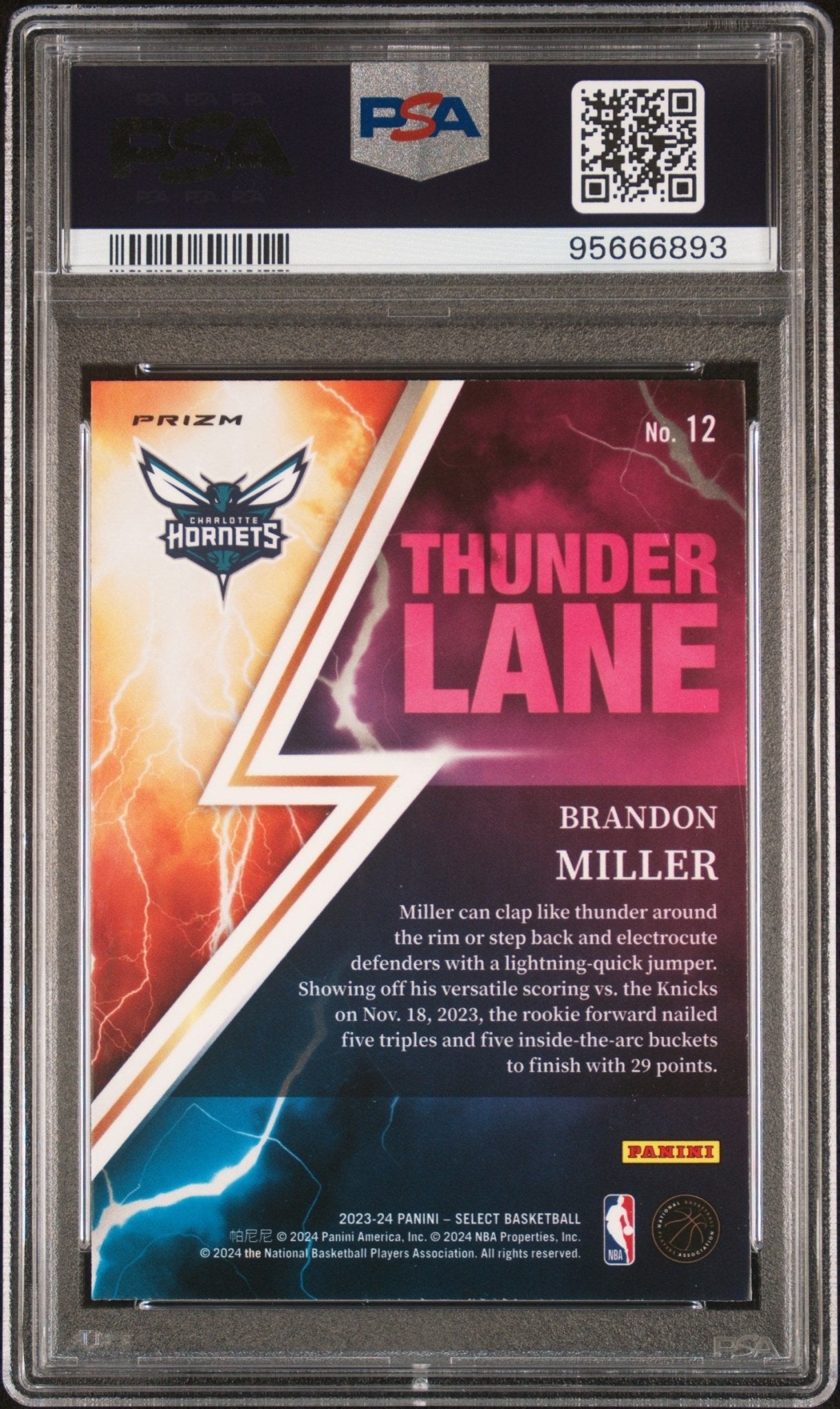 Brandon Miller 2023 - 24 Panini Select Thunder Lane Tectonic Prizm RC #12 PSA 10 - Collector Store LLC