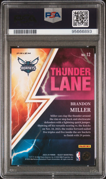 Brandon Miller 2023 - 24 Panini Select Thunder Lane Tectonic Prizm RC #12 PSA 10 - Collector Store LLC