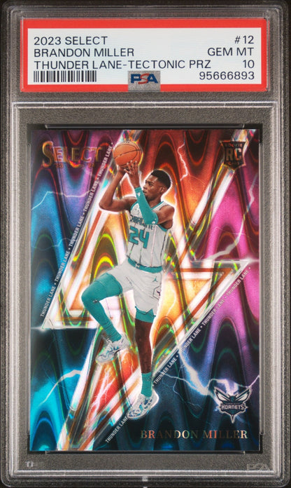 Brandon Miller 2023 - 24 Panini Select Thunder Lane Tectonic Prizm RC #12 PSA 10 - Collector Store LLC