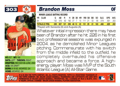 Brandon Moss 2004 Topps Gold Border 0944/2005 303 - Collector Store LLC