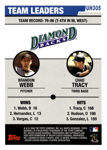 Brandon Webb / Chad Tracy 2006 Topps Updates & Highlights Team Leaders UH305 - Collector Store LLC