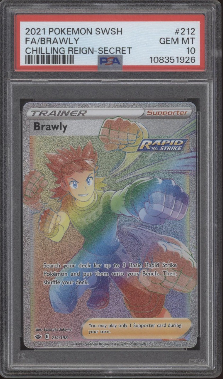 Brawly Pokemon Chilling Reign Full Art Secret Rare 212 PSA 10 - Collector Store LLC