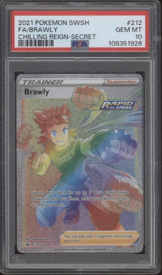 Brawly Pokemon Chilling Reign Full Art Secret Rare 212 PSA 10 - Collector Store LLC