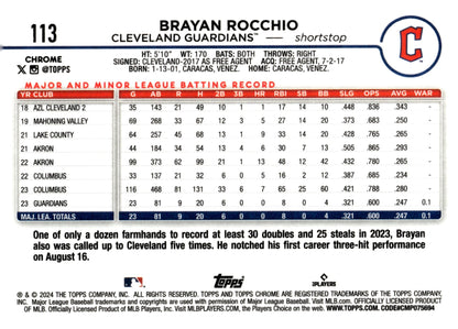 Brayan Rocchio 2024 Topps Chrome Sepia Refractor 113 - Collector Store LLC