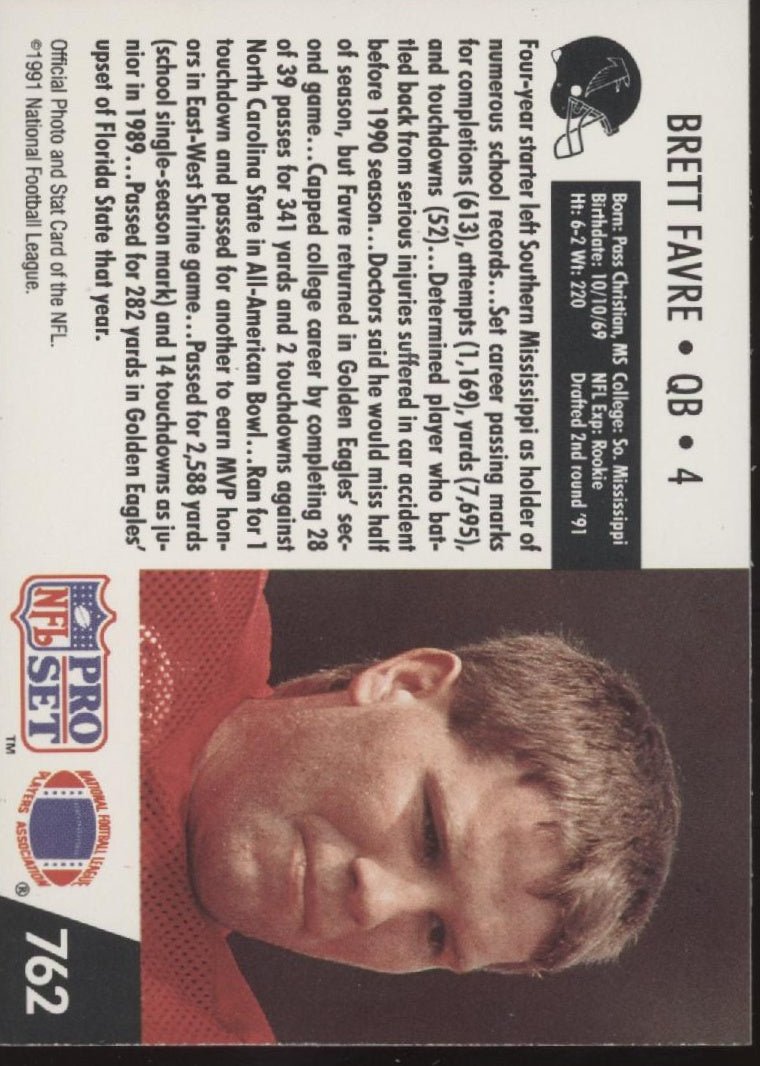 Brett Favre 1991 Pro Set Draft Choice 2nd Round Pick RC #4 - Collector Store LLC