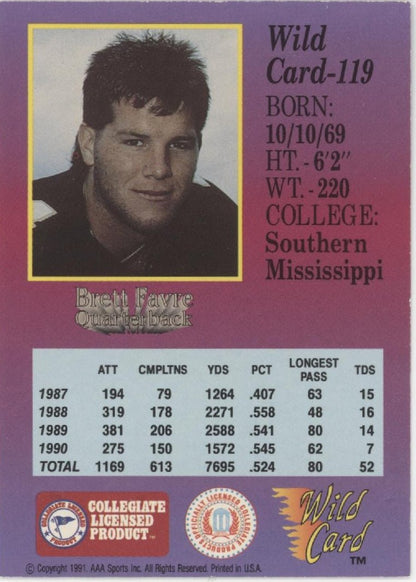 Brett Favre 1991 Wild Card 1st Edition RC #119 - Collector Store LLC