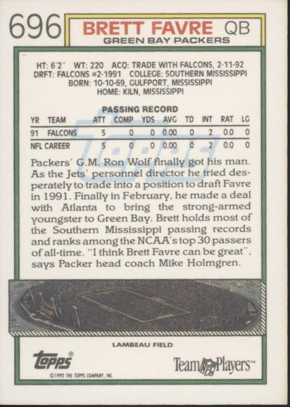 Brett Favre 1992 Topps #696 - Collector Store LLC