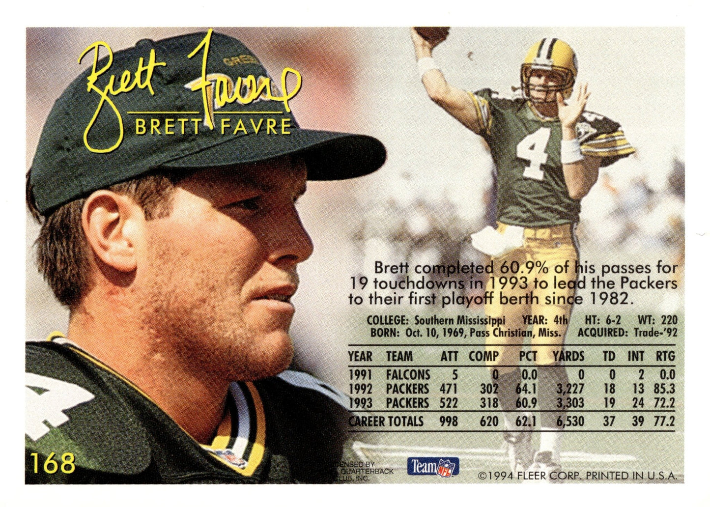 Brett Favre 1994 Fleer #168 - Collector Store LLC