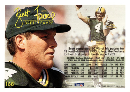 Brett Favre 1994 Fleer #168 - Collector Store LLC