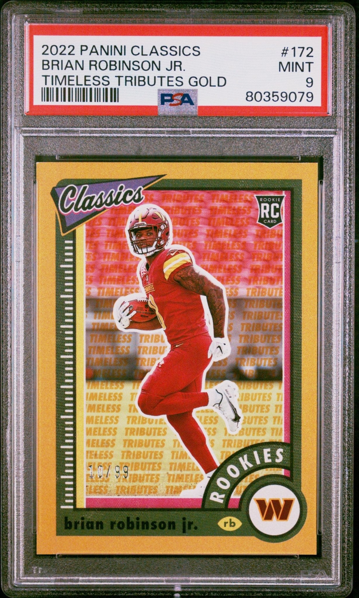 Brian Robinson Jr. 2022 Panini Classics Timeless Tributes Gold RC #172 PSA 9 - Collector Store LLC