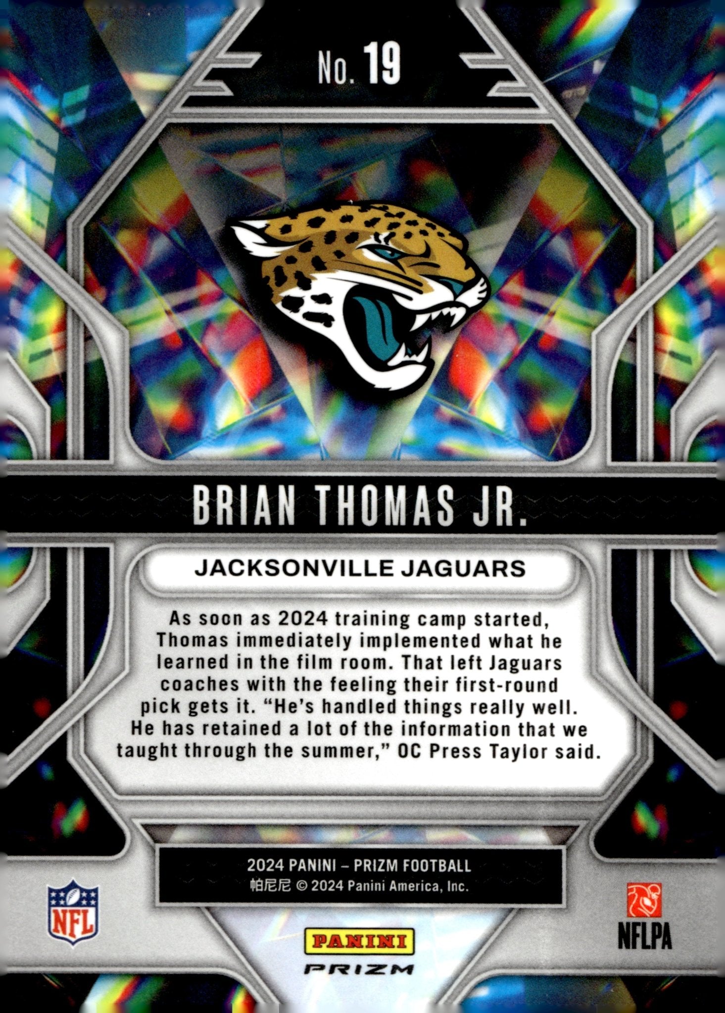 Brian Thomas Jr. 2024 Panini Prizm Prizmatic Green Prizm RC #19 #3 - Collector Store LLC