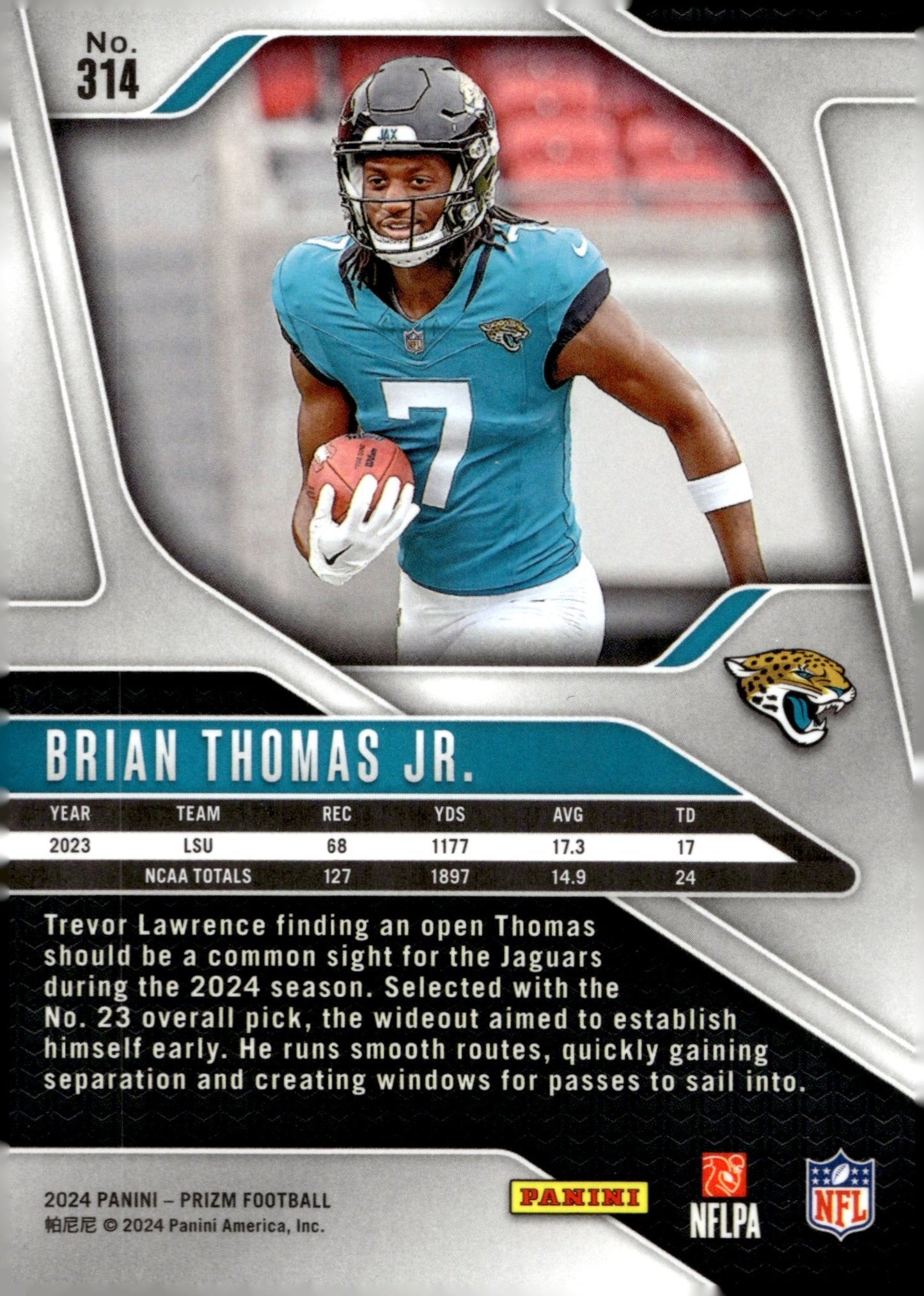 Brian Thomas Jr. 2024 Panini Prizm RC #314 #1 - Collector Store LLC