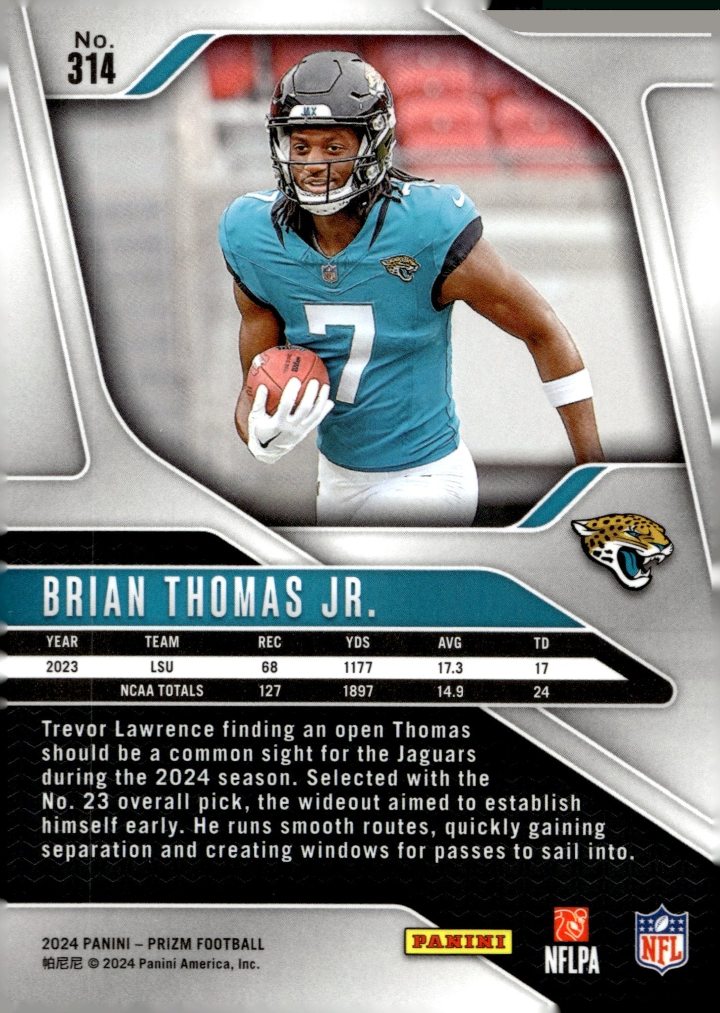 Brian Thomas Jr. 2024 Panini Prizm RC #314 #3 - Collector Store LLC