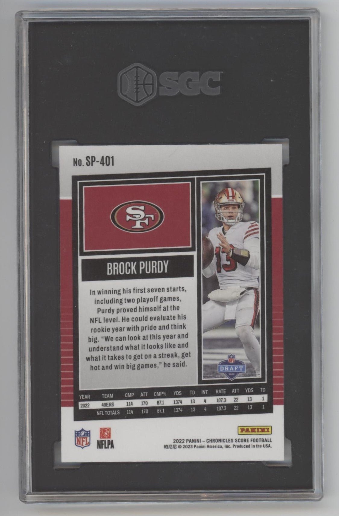 Brock Purdy 2022 Panini Chronicles Score Premium RC #SP - 401 SGC 9.5 - Collector Store LLC