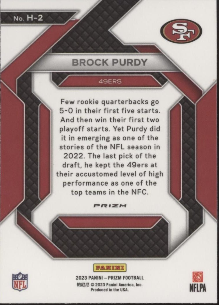 Brock Purdy 2023 Panini Prizm Emergent Green Prizm #H - 2 - Collector Store LLC