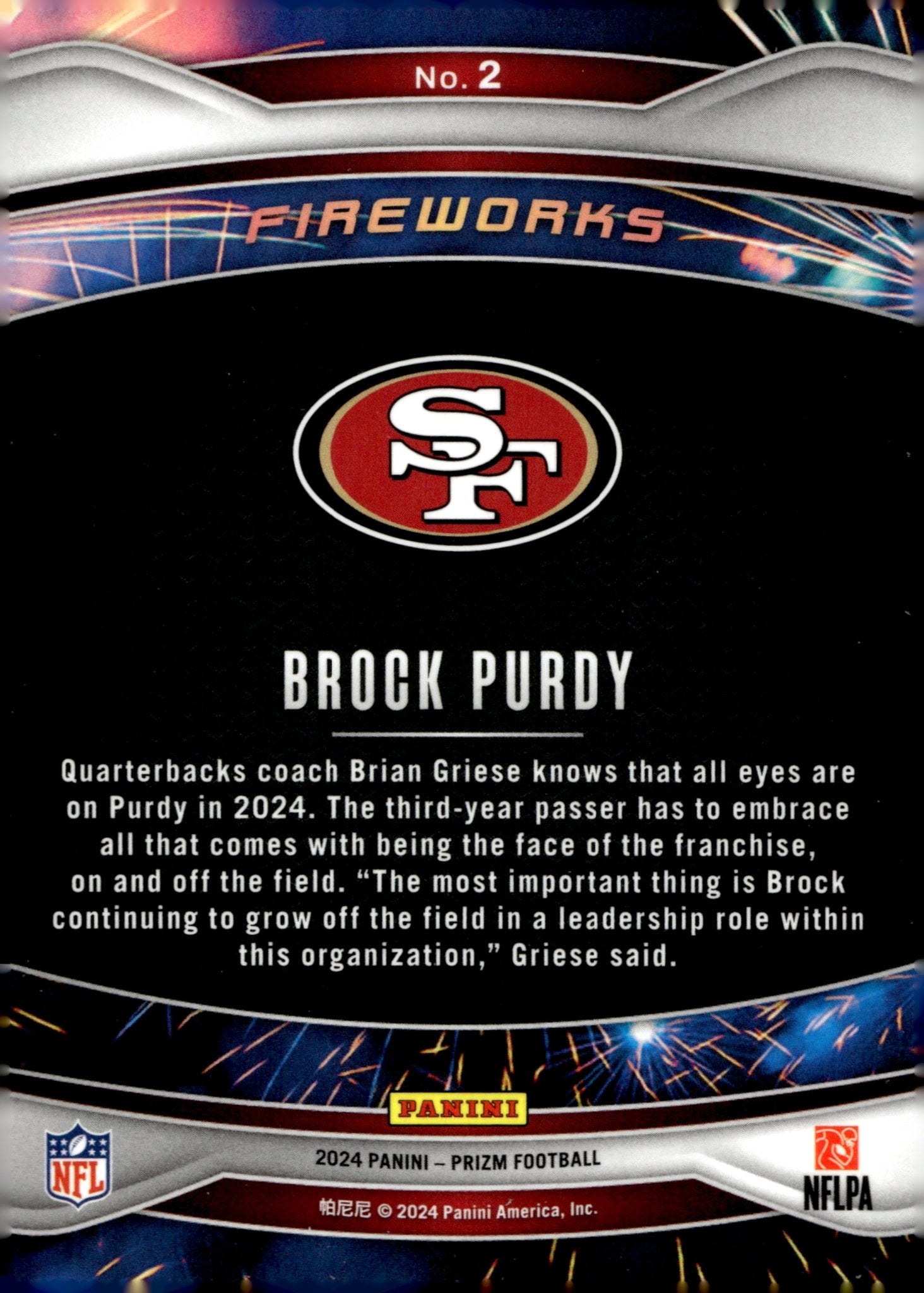 Brock Purdy 2024 Panini Prizm Fireworks #2 - Collector Store LLC