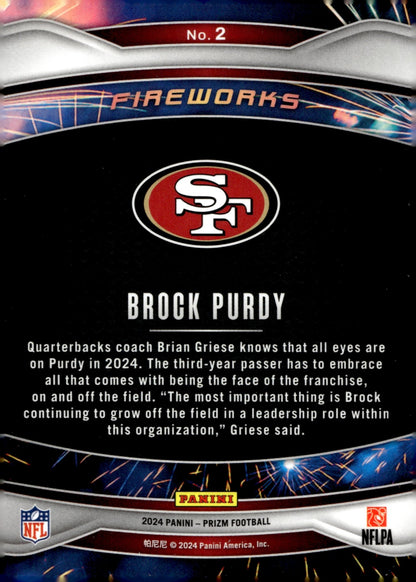 Brock Purdy 2024 Panini Prizm Fireworks #2 - Collector Store LLC