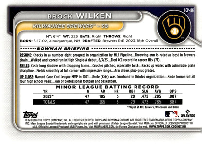 Brock Wilken 2024 Bowman Chrome Mojo Refractor BCP - 86 - Collector Store LLC