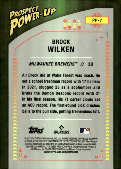 Brock Wilken 2024 Bowman Chrome Prospect Power - Up Refractor PP - 7 - Collector Store LLC