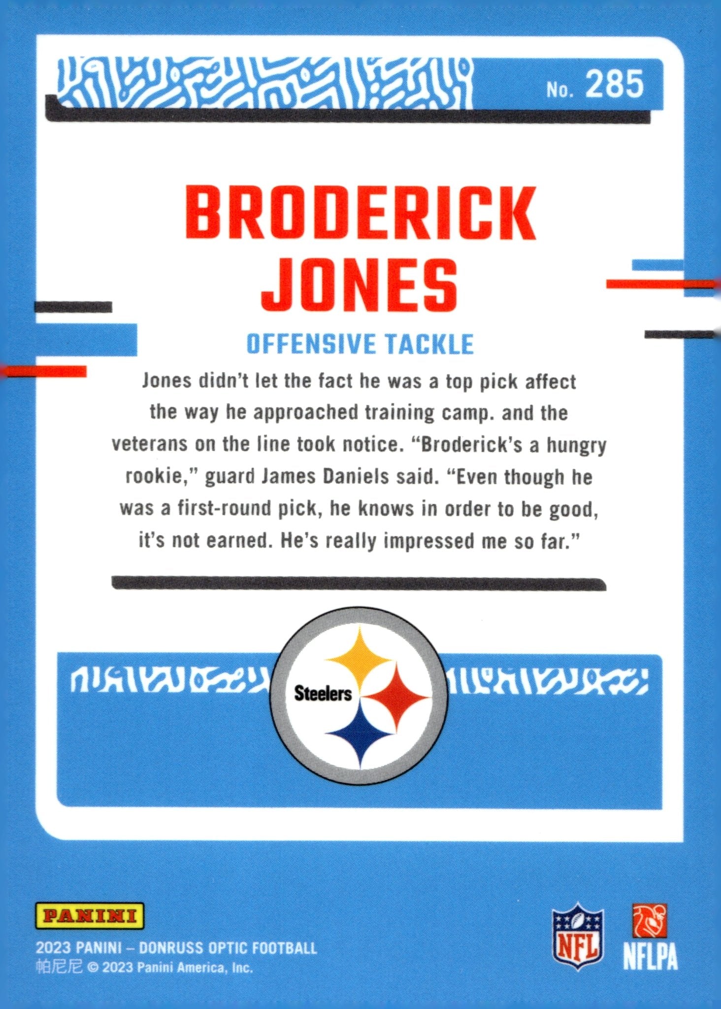 Broderick Jones 2023 Panini Donruss Optic Rated Rookie RC #285 #1 - Collector Store LLC