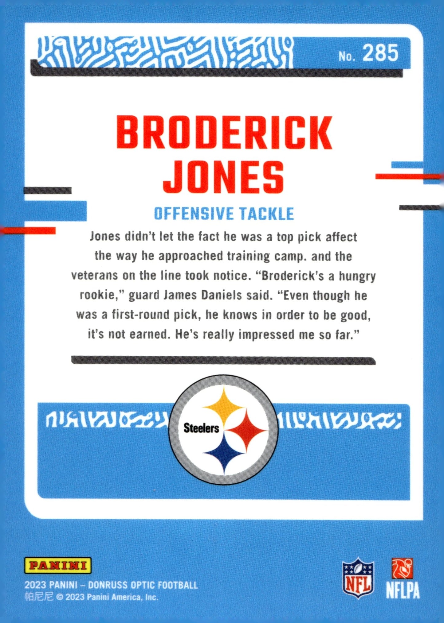 Broderick Jones 2023 Panini Donruss Optic Rated Rookie RC #285 #2 - Collector Store LLC