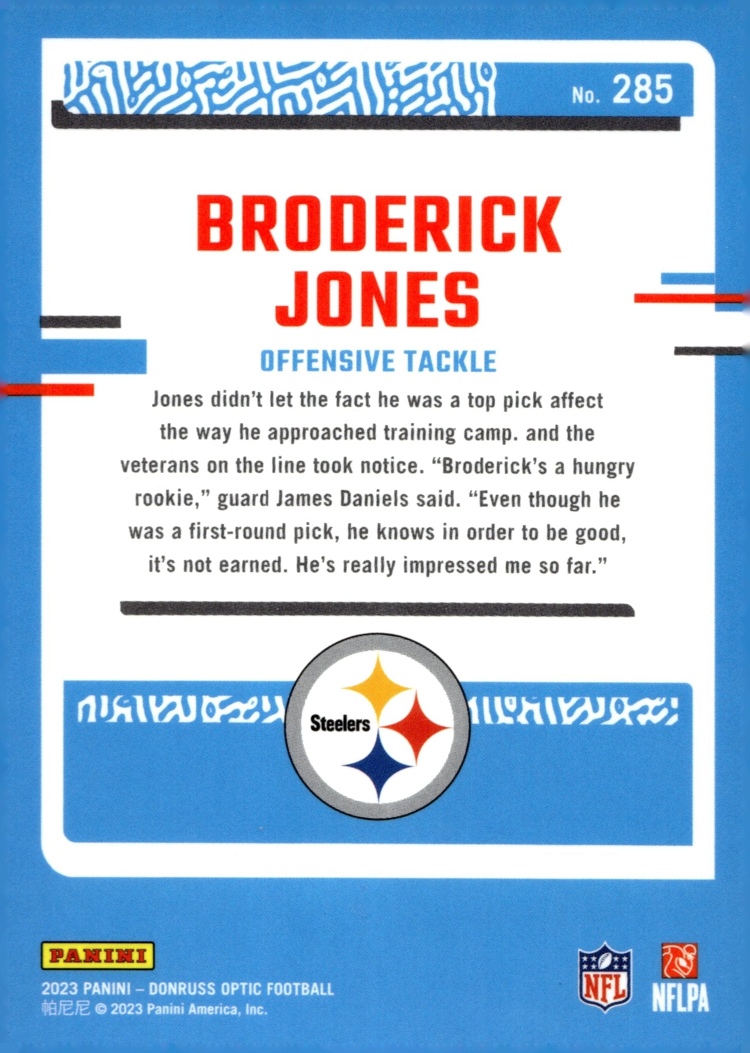 Broderick Jones 2023 Panini Donruss Optic Rated Rookie RC #285 #2 - Collector Store LLC