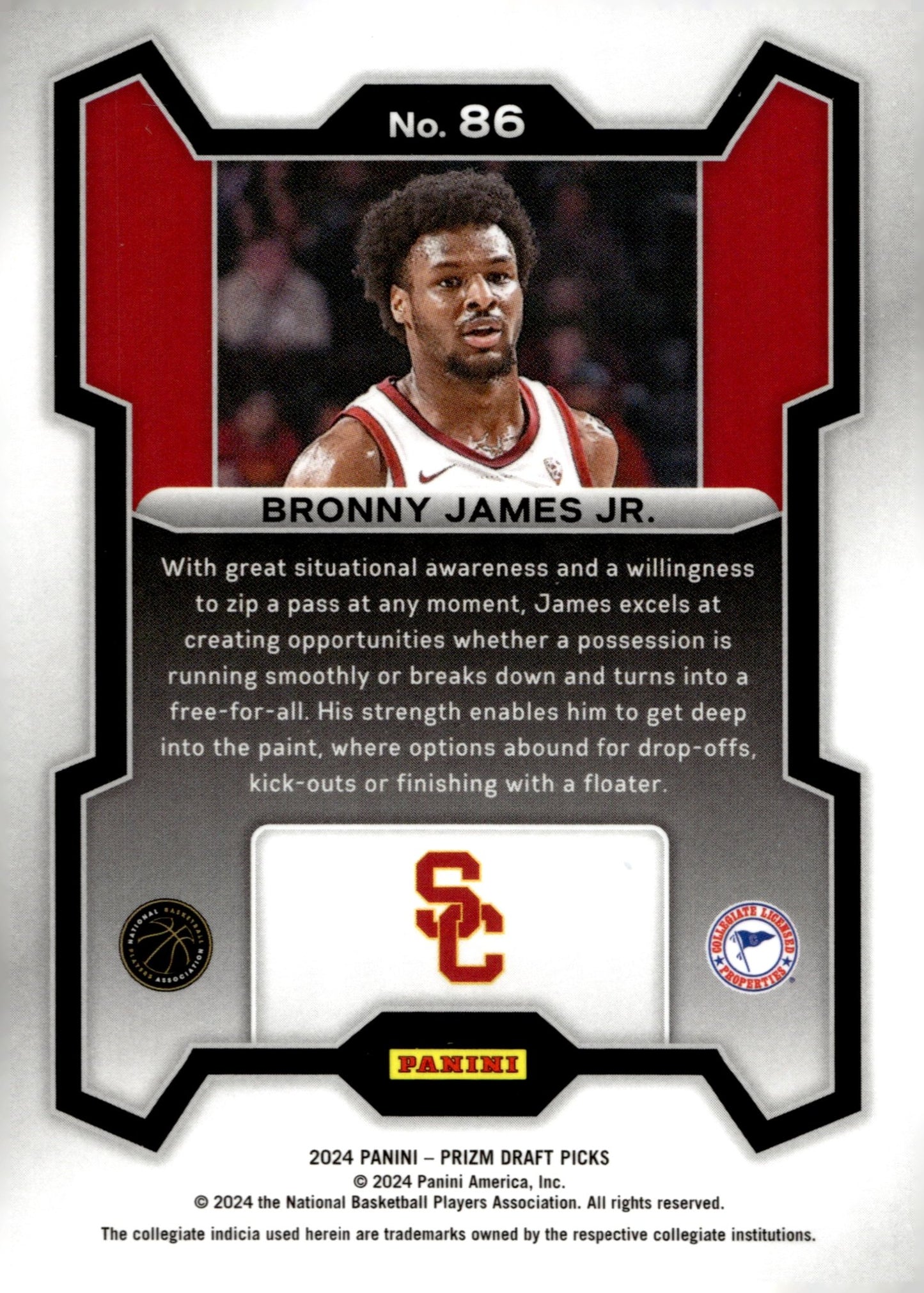 Bronny James Jr. 2024 Panini Prizm Draft Picks RC #86 #2 - Collector Store LLC