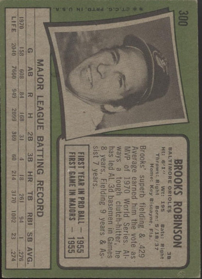 Brooks Robinson 1971 Topps #300 Baltimore Orioles VG - Collector Store LLC
