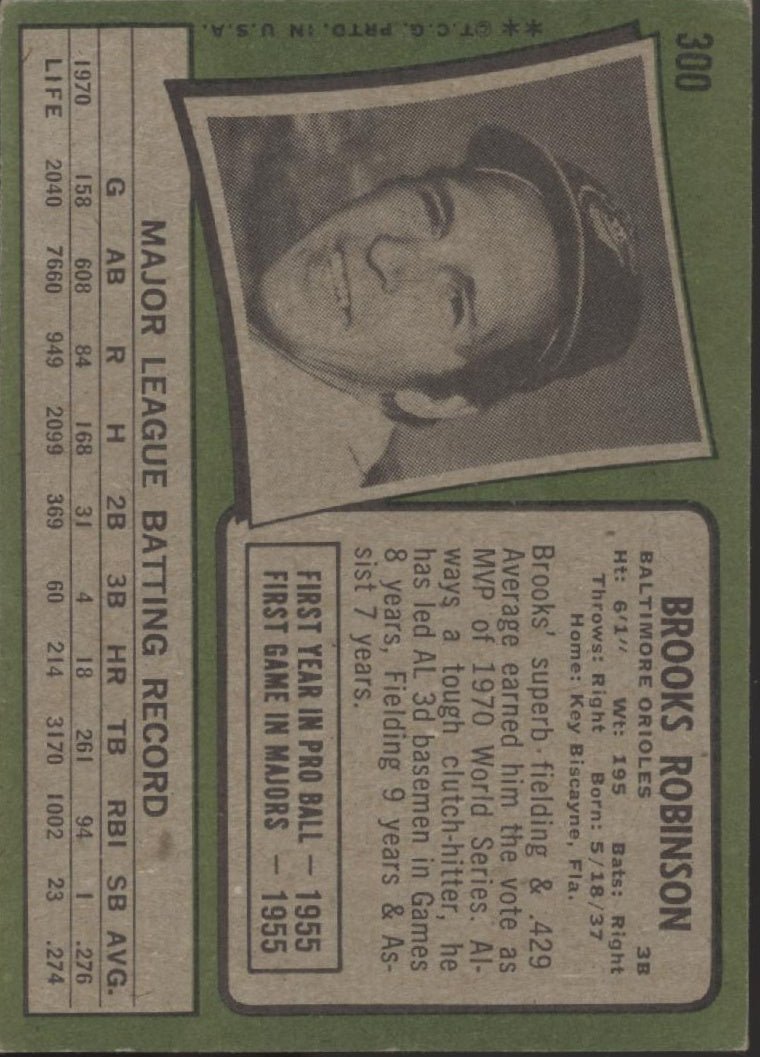 Brooks Robinson 1971 Topps #300 Baltimore Orioles VG #2 - Collector Store LLC