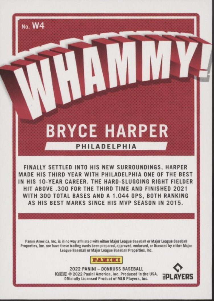 Bryce Harper 2022 Panini Donruss Whammy! #W4 - Collector Store LLC