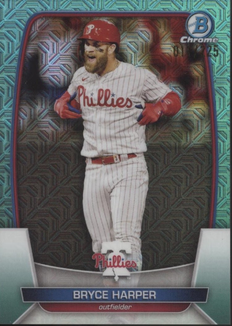 Bryce Harper 2023 Bowman Chrome Aqua Mojo Refractor 011/225 #24 - Collector Store LLC