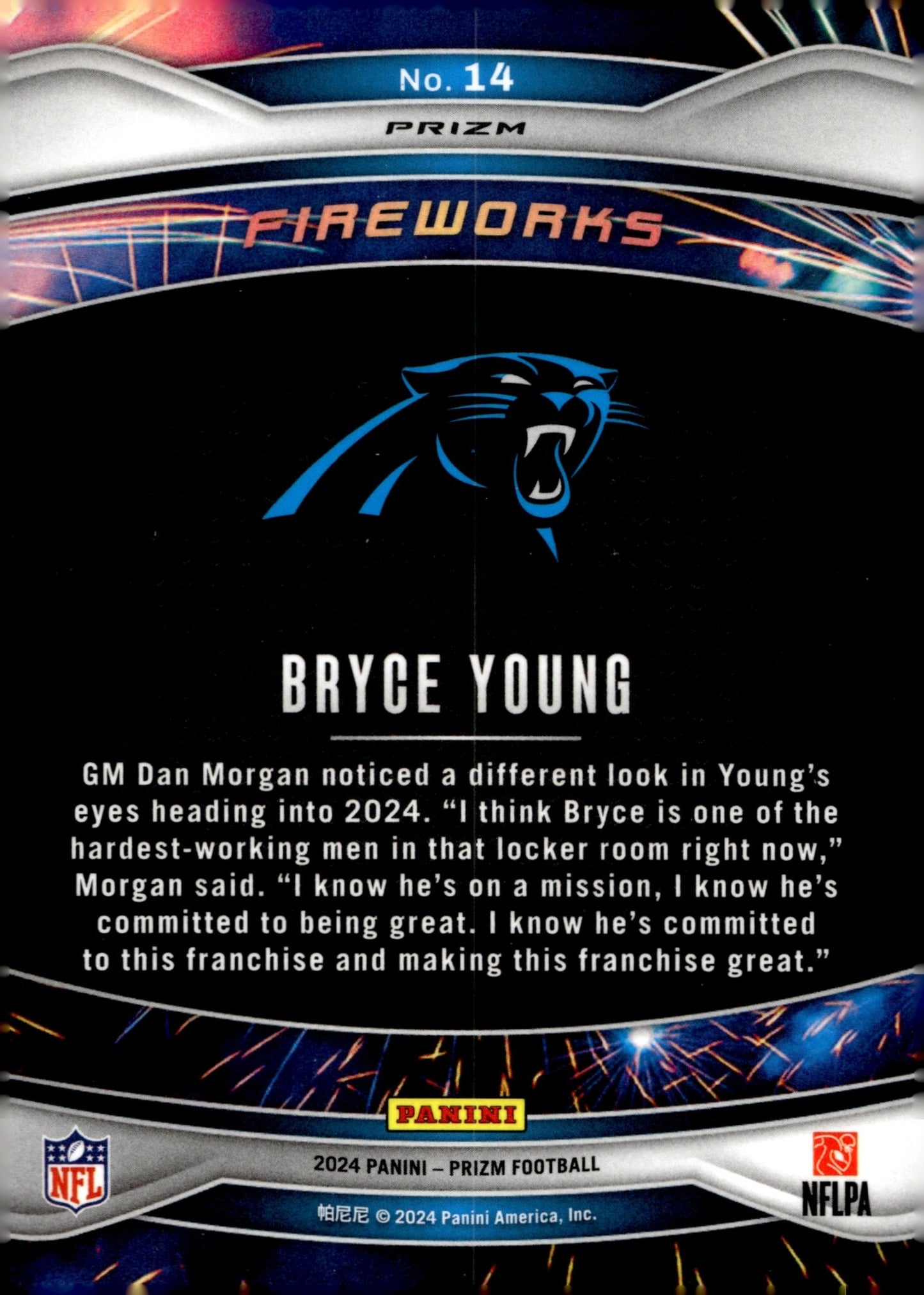 Bryce Young 2024 Panini Prizm Fireworks Green Prizm #14 #2 - Collector Store LLC