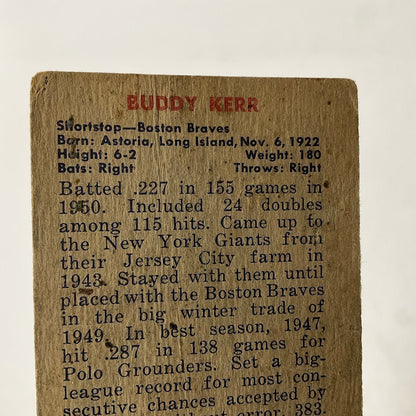 Buddy Kerr 1951 Bowman #171 Boston Braves GD - Collector Store LLC