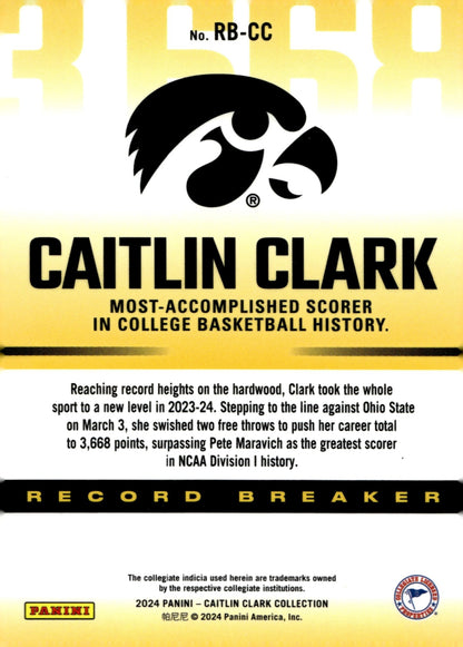 Caitlin Clark 2024 Panini Caitlin Clark Collection Record Breaker 3,668 #RB - CC - Collector Store LLC