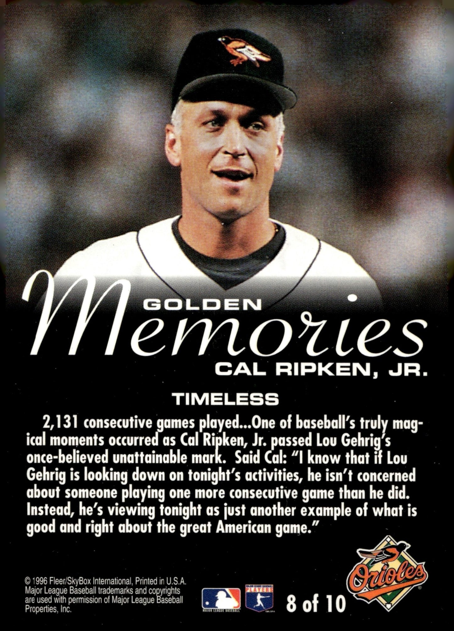 Cal Ripken Jr. 1996 Fleer Golden Memories 8 - Collector Store LLC