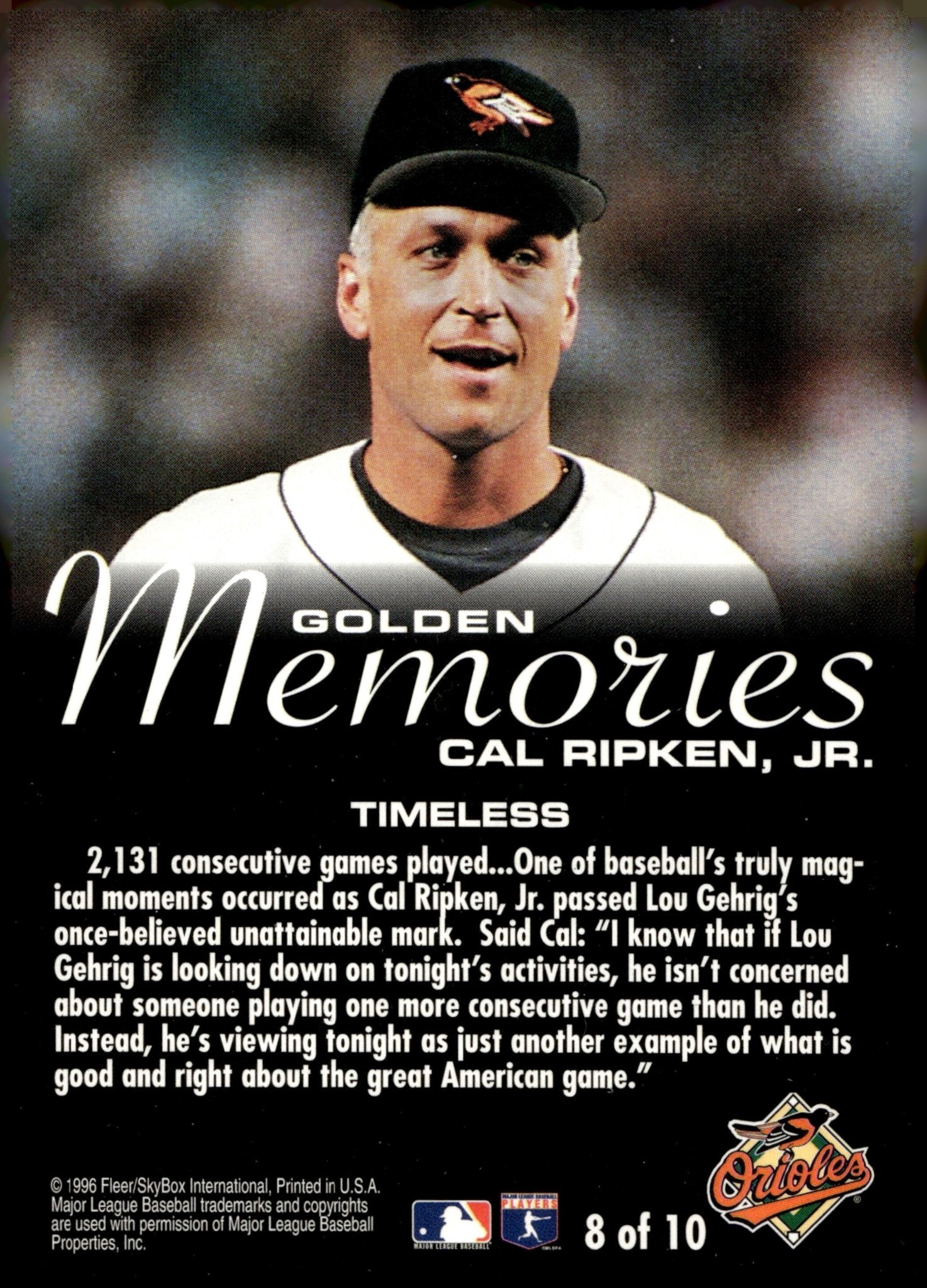 Cal Ripken Jr. 1996 Fleer Golden Memories 8 - Collector Store LLC