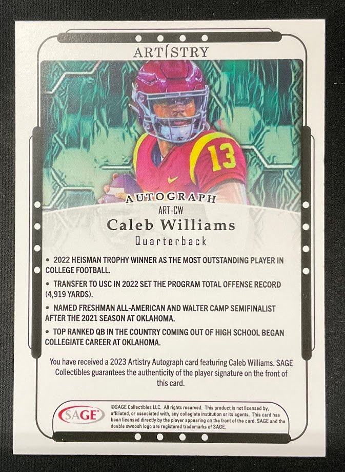 Caleb Williams 2023 Sage Artistry Auto #ART - CW - Collector Store LLC