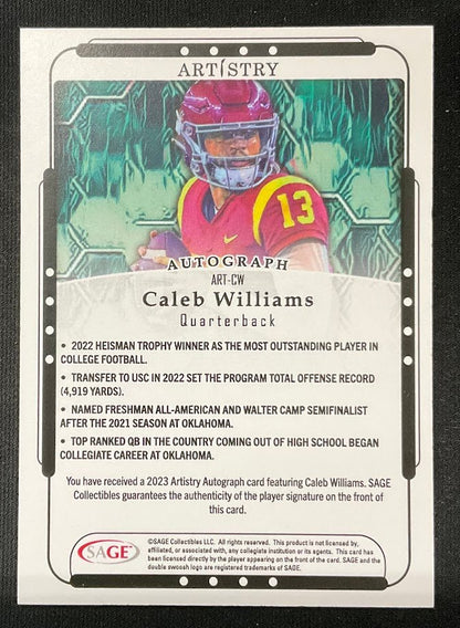 Caleb Williams 2023 Sage Artistry Auto #ART - CW - Collector Store LLC