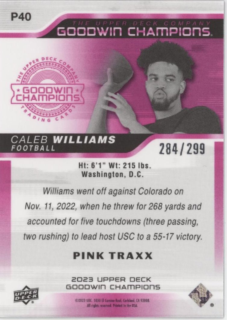 Caleb Williams 2023 Upper Deck Goodwin Champions Pink Traxx Refractor RC /299 #2 - Collector Store LLC