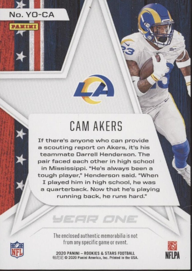 Cam Akers 2020 Panini Rookies & Stars Year One Swatch RC #YO - CA - Collector Store LLC