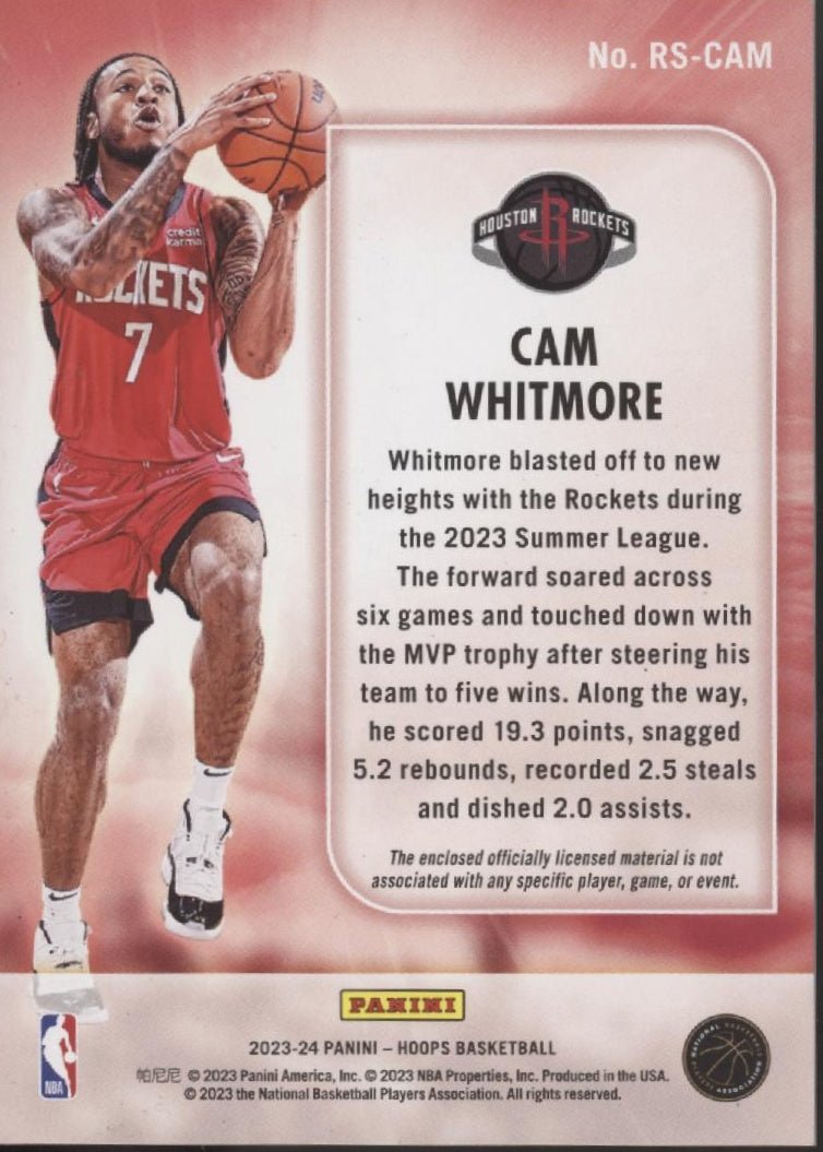 Cam Whitmore 2023 - 24 Panini Hoops Rise n Shine Swatch #RS - CAM - Collector Store LLC