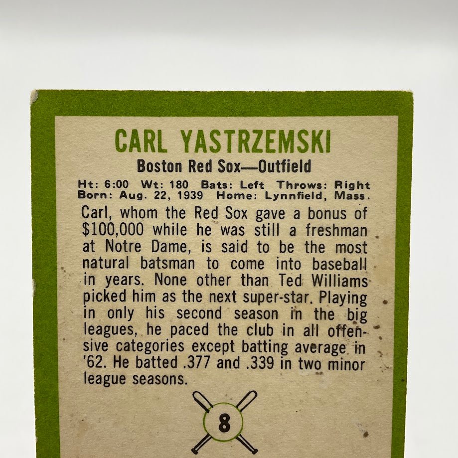 Carl Yastrzemski 1963 Fleer #8 Boston Red Sox VG - Collector Store LLC