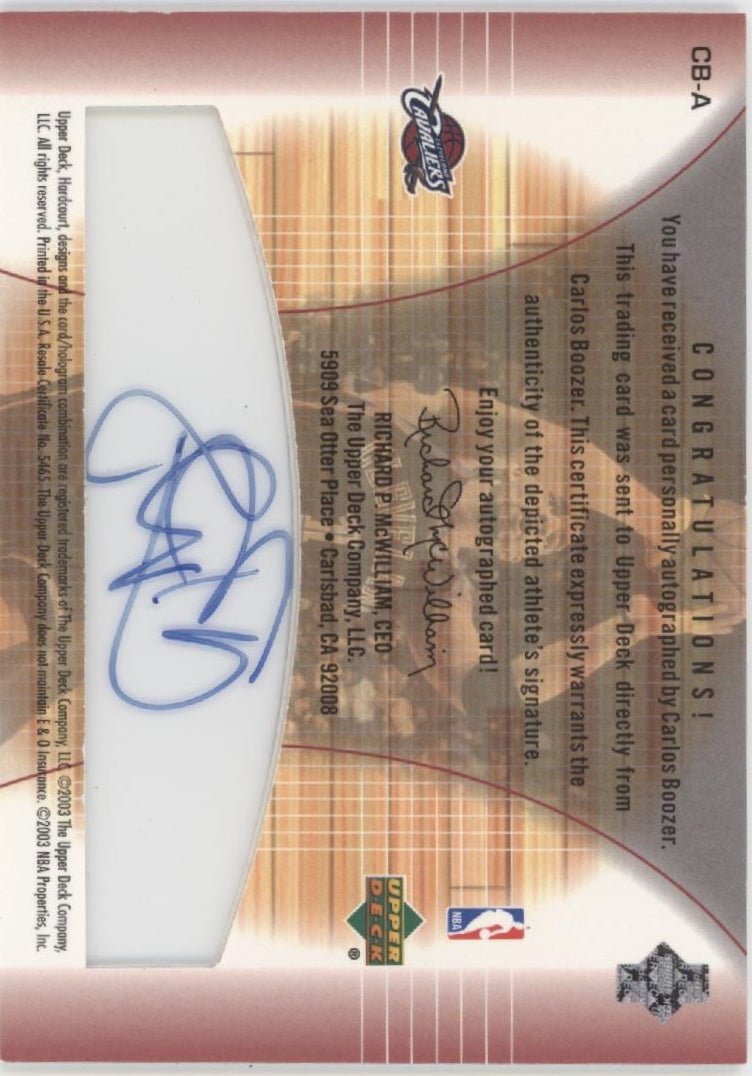 Carlos Boozer 2003 - 04 Upper Deck Hardcourt Clear Commemoratives Auto #CB - A - Collector Store LLC