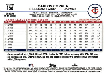 Carlos Correa 2024 Topps Chrome Refractor 156 - Collector Store LLC