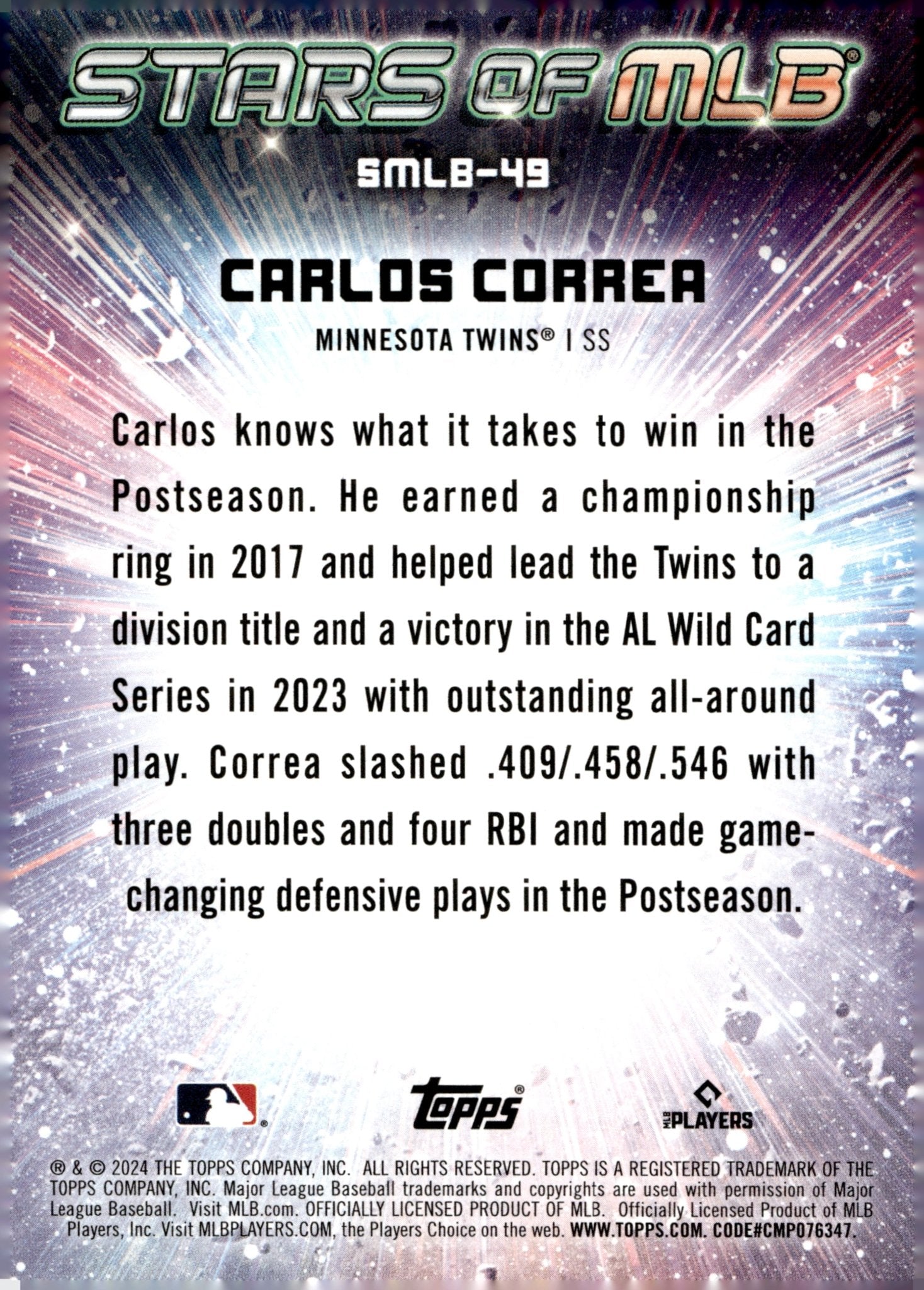 Carlos Correa 2024 Topps Series 2 Stars of MLB SMLB - 49 - Collector Store LLC