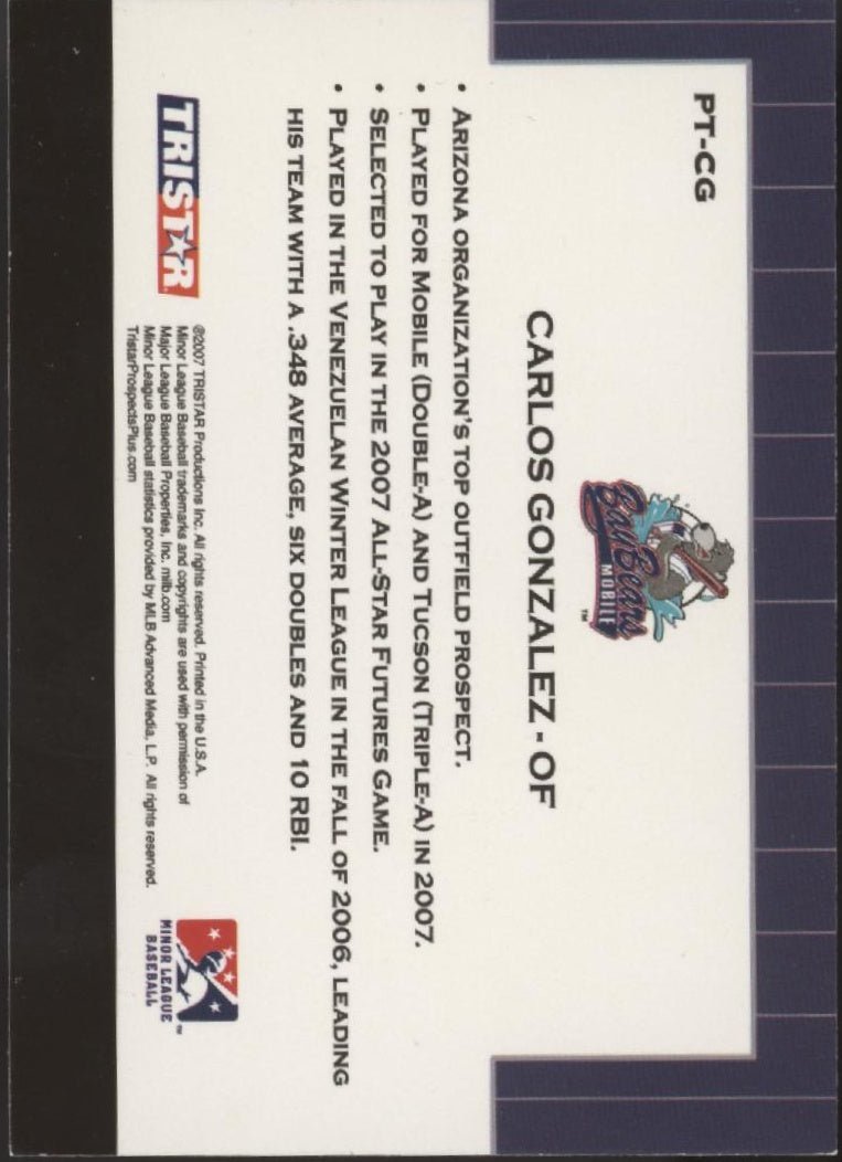 Carlos Gonzalez 2001 Tri Star Prospects Plus Protential Auto #PT - CG - Collector Store LLC