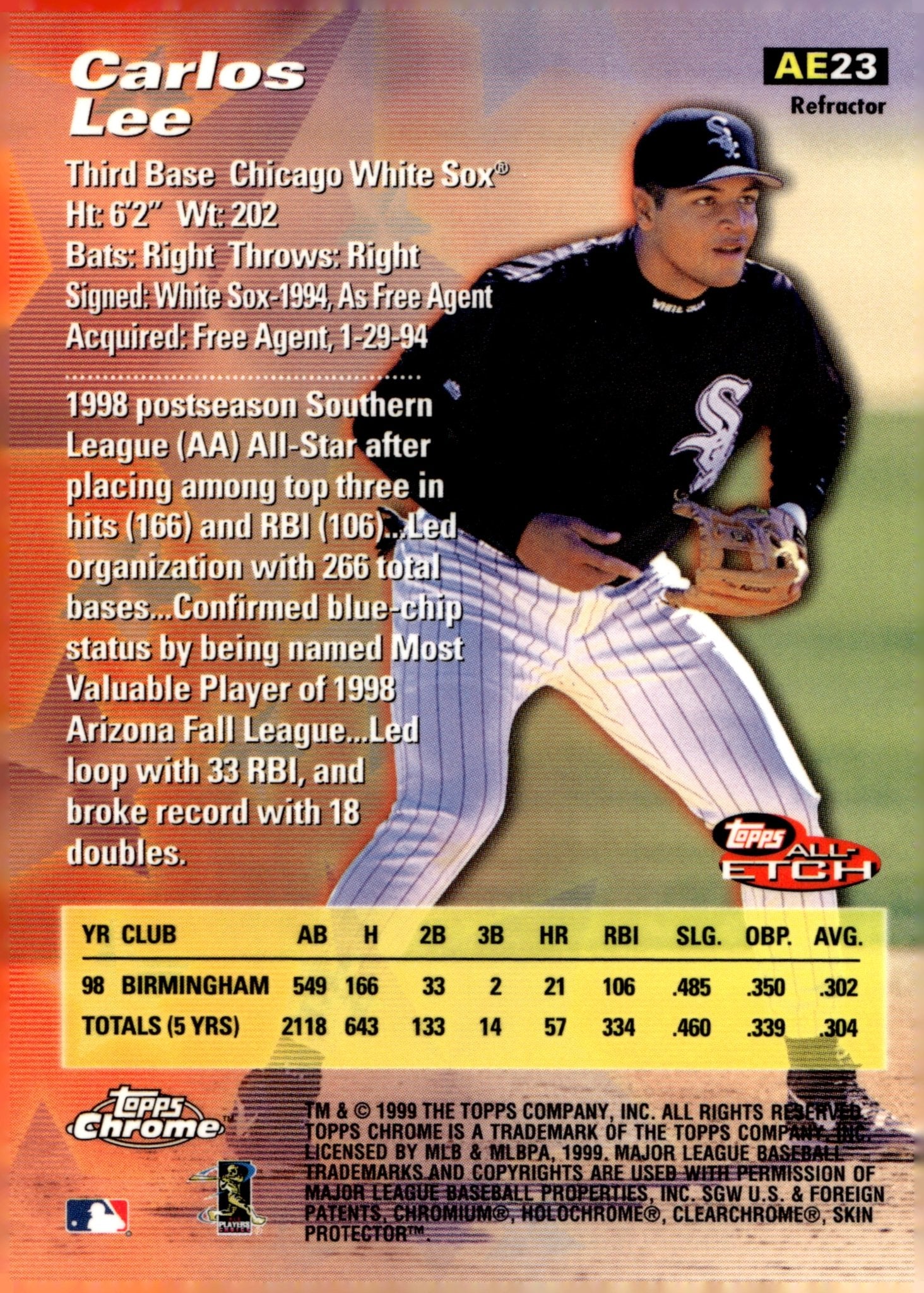 Carlos Lee 1999 Topps Chrome Rookie Rush Refractor RC #AE23 - Collector Store LLC